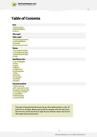 example page 2 from our offline Travel Guide for Costa Rica